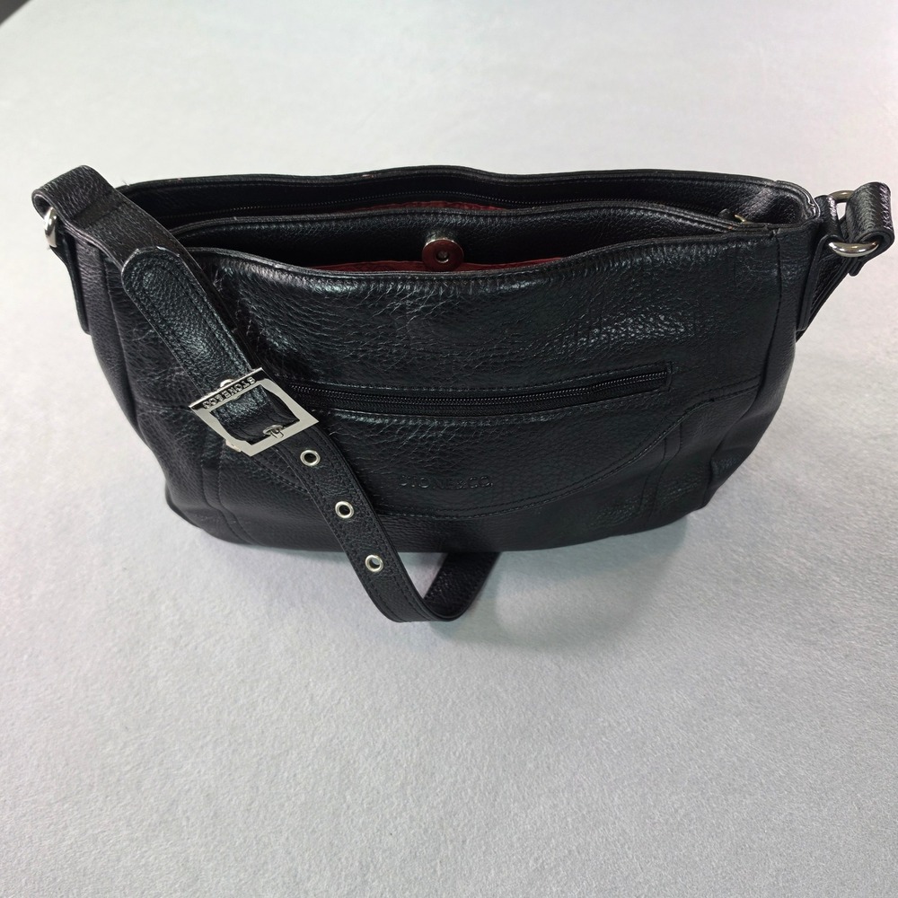Stone & Co Black Pebbled Leather Shoulder Bag Adjustable Strap Silver Hardware